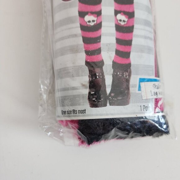 NEW Monster High Skullette Frankie Stein Black/Pink Striped Leg Warmers Child - Picture 3 of 5